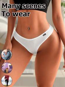 5Pcs Sexy Briefs Panties Ribbed Low Waist Underwear For Women Stretchy Underpants Panty Traceless Lingerie Comfortable Knickers Soft Minimal Style Letter Design For Daily Wear