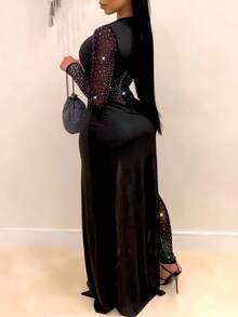 Women'S Stylish Sequin-Embellished Jumpsuit - Long Sleeves, Asymmetric Design, Ideal For Party And Night-Out - 黑色 - 查看 3