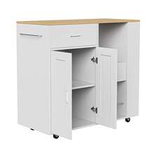 Credenza, 102,0 * 46,0 * 92,0 cm, mobile buffet con cassetti, ripiano aperto e tre portaspezie, mobile da cucina con 4 ruote girevoli scorrevoli, cassettiera, mobiletto portaoggetti per soggiorno, sala da pranzo, cucina, corridoio, bianco e nero.