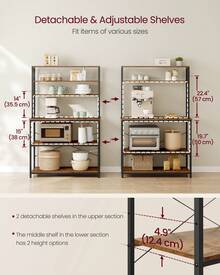 Kitchen Storage Rack, Coffee Bar, Baker's Rack, Total 6 Shelves And 6 Hooks, For Microwave, Steel Frame, Industrial, 40 X 100 X 167 Cm, Rustic Brown And Black/Oak Colour And White - Rust Brown - View 6