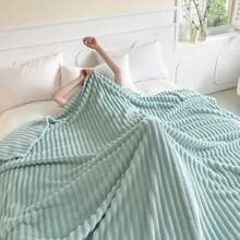 1pc Soft Vintage Style Faux Fur Blanket - Cozy Choice For Sofa And Chairs, Striped Pattern, Machine Washable, Polyester Blend, Comfortable For All Seasons, Chair/Bed Cover | Soft Blanket | Polyester Blend, Rabbit Decor - Green - View 4