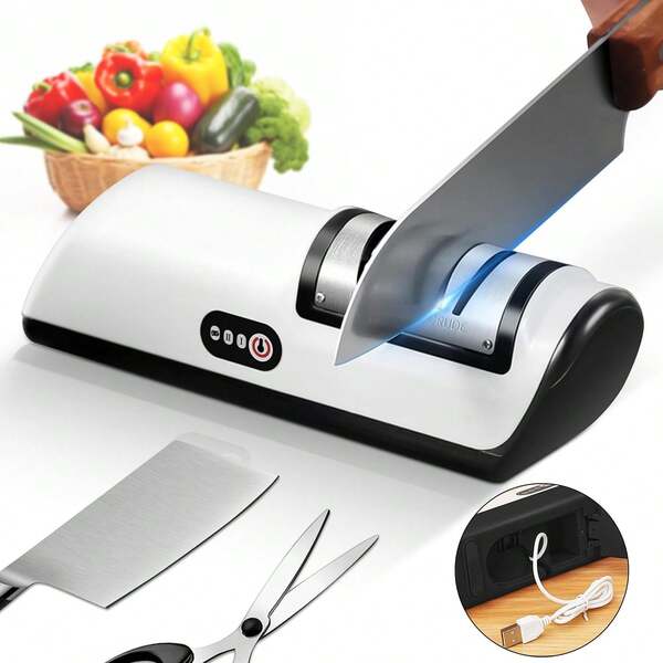 GENAI Cordless Electric Knife Sharpener With USB Charging,2-Speed Grinding For Scissors & Kitchen Knives