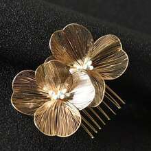 1pc Ladies' Handmade Hair Comb With Gold Bowknot, Perfect For Bridal Party, Festival, Adult Gift Elegant - 金色 - 查看 3