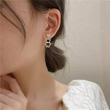 1 Pair S925 Sterling Silver Stud Earrings, Minimalist Small Cubic Zirconia Five-Pointed Star & Cute Bear Earrings For Women