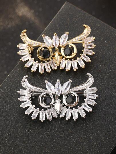 1 Stück Kupfer Eule Brosche mit funkelnden kubischen Zirkoniasteinen, geeignet für den täglichen Gebrauch, Geschenk für die Freundin, Halloween, Weihnachtsschmuck