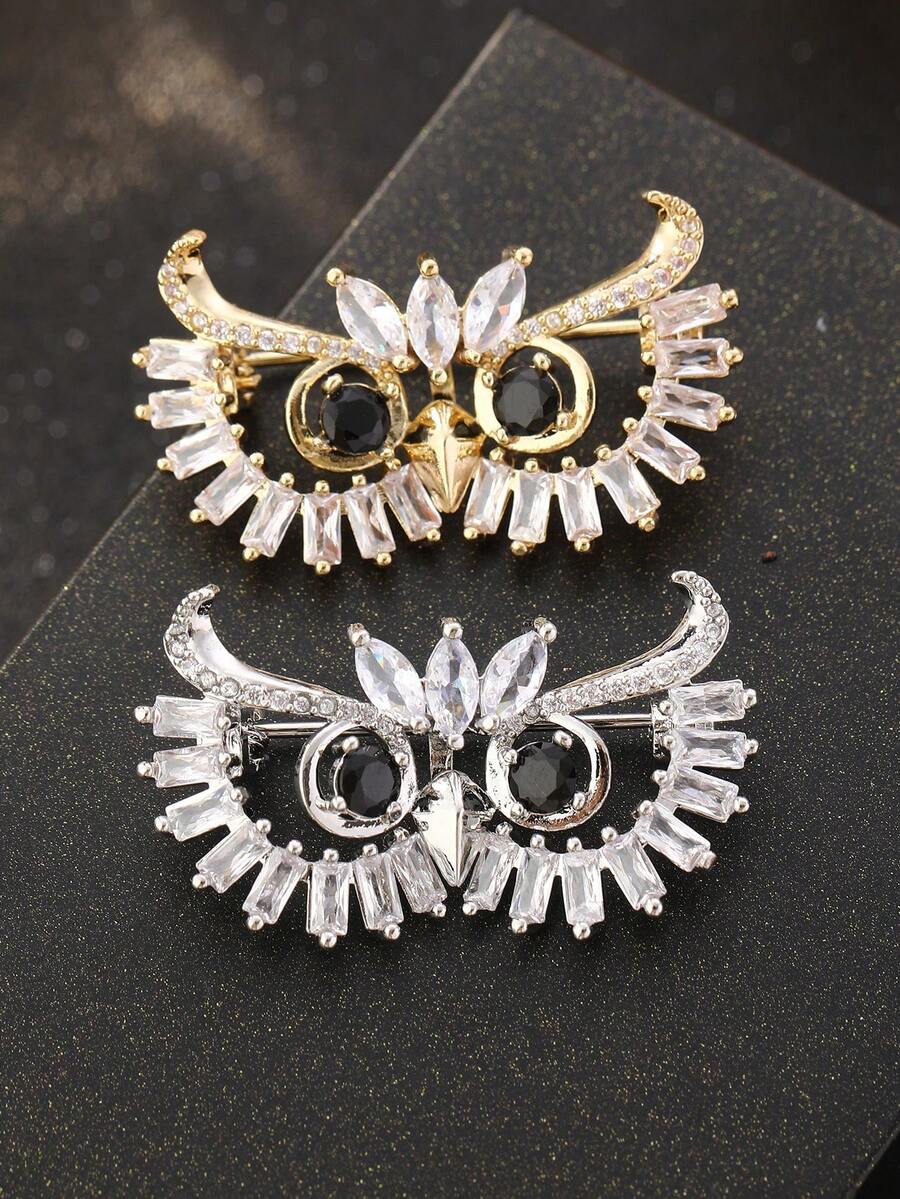 1 Stück Kupfer Eule Brosche mit funkelnden kubischen Zirkoniasteinen, geeignet für den täglichen Gebrauch, Geschenk für die Freundin, Halloween, Weihnachtsschmuck