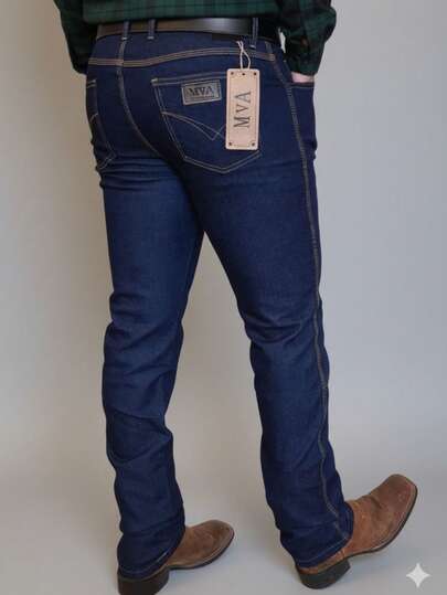 Calça Denim com Elastano Masculina Modelagem estilo Rodeio Country Western com Costura Contraste