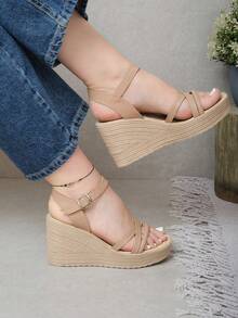 sandalia de plataforma con tiraS maquillaje  Bohemio    Poliuretano    Hebilla  cruz    sandalia de plataforma  Casa - Café integral - Ver 1