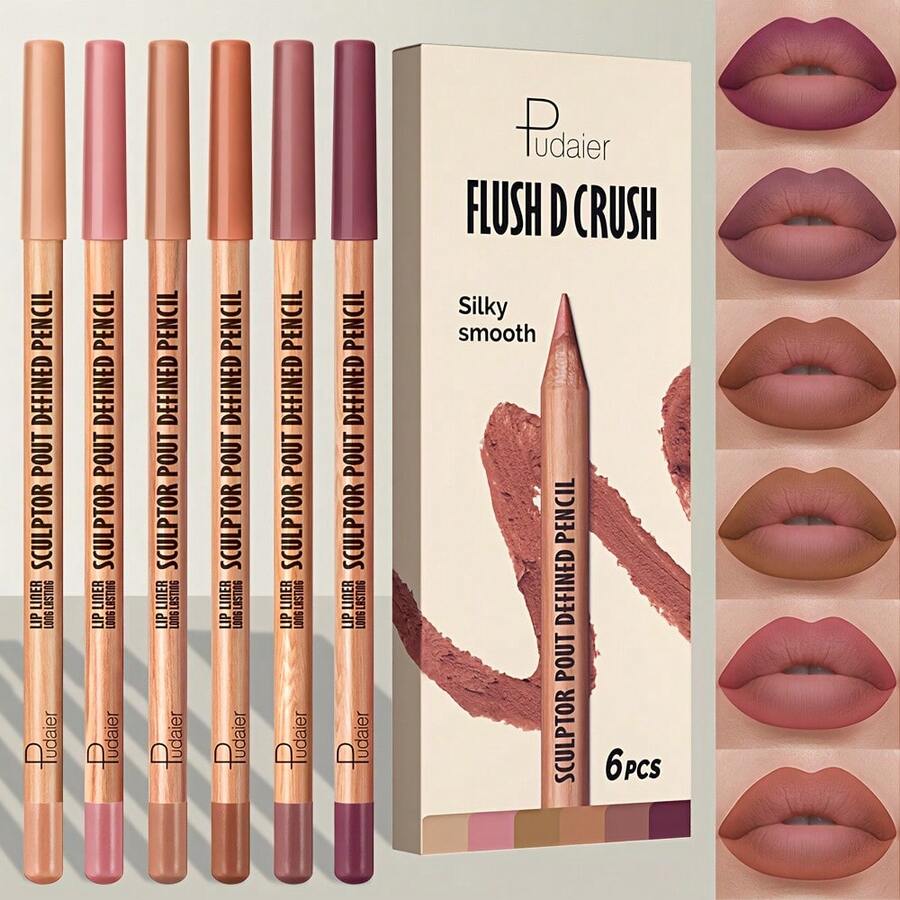 Pudaier 6支/套持久防水唇线笔，适合日常妆容，可作为礼物送给女朋友 - 03-set - 查看 1