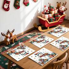 1 peça/4 peças/6 peças/100 peças de jogos americanos estampados com boneco de neve de Natal, jogos americanos com isolamento térmico, adequados para decoração de casa, jantares festivos, decoração de cozinha e festas, jogos americanos para festas, podem ser dados como presentes