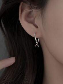 2 chiếc Hoa tai chéo, Hoa tai vòng hình chữ X dành cho nữ - Bạc - Xem 2