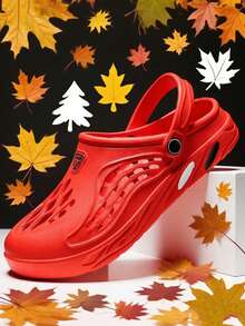 Teenagers, Campus Students Outdoor Beach Sandals, Casual Breathable Slip-On Sandals, Versatile Comfortable Clogs (Some Perforations Not Fully Removed) - Red - View 5