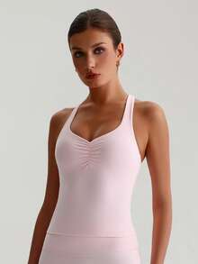 MASKERT "Sports Bra Top" Women's Built-In Cups Yoga Vest, High-Stretch Lounge & Commute Wear - Màu hồng Bubblegum - Xem 4