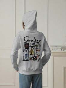 Christmas SweatshirtWomen's Winter Caroline And Ghost Graphic Long Sleeved Drawstring Hoodie With Pocket ,Casual Loose And Versatile Style Tops,Fashionable Costumes Women,Suitable For Daily And Festival WearLoose And Comfortablewinter Clothes For Women Christmas Outfit Women - 深灰色 - 查看 2