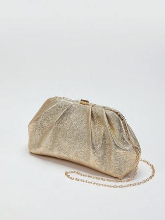 Women's Sparkly Light Gold Clutch - Large Capacity PU Evening Bag Ideal For Banquet, Birthday Party | Festive Gift