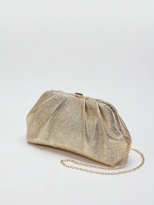 Women's Sparkly Light Gold Clutch - Large Capacity PU Evening Bag Ideal For Banquet, Birthday Party | Festive Gift