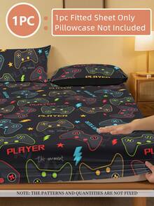 1 lençol, roupa de cama, lençol de baixo com elástico, protetor de colchão, capa de colchão macia e confortável, lençol de baixo com elástico para presente de Dia dos Namorados, lençol com estampa geométrica de coração de desenho animado, conjunto de cama com estampa de coração fofo, decoração para casa, certificado Oeko-Tex - Consola de jogos colorida - Ver 3