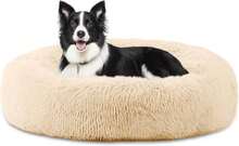 Calming Donut Washable Warming Soft Round 39-Inch Dog Bed For Large Dogs, Anti-Anxiety Fluffy Plush Cushion Bed For Pets Up To 120 Lbs, Gradient Blue - 杏色 - 查看 14