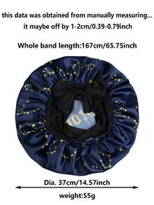1pc Satin Elastic Sleeping Cap With Drawstring Bow, Printed With 12 Zodiac Signs, Unisex Sleep Bonnet - Black - View 9