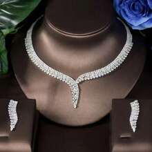 Bộ 3 món trang sức nữ thời trang cao cấp hình giọt nước đính pha lê Zirconia lấp lánh gồm dây chuyền và bông tai, phù hợp cho cô dâu, đám cưới, lễ hội, du lịch, đi làm hàng ngày, tiệc tùng, làm quà tặng, phong cách thanh lịch và sang trọng - Bạc - Xem 5