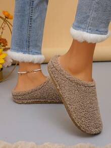 Ciabatte casual da donna taglie forti 36-43, colore unito con fodera in morbido pile, pantofole da casa con suola piatta e senza lacci, pantofole termiche imbottite per l'inverno