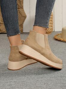 Bottes à plateforme à semelle épaisse pour femmes, bottes à talon compensé mode de couleur unie, bottes à talon haut confortables à semelle épaisse et enfiler, bottes Chelsea décontractées antidérapantes pour la plage