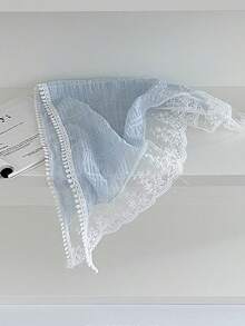 1pc Summer Floral Headband Scarf, Lightweight Vintage Lace Bandana Head Wrap, French Style Accessory For Women - Baby Blue - View 4