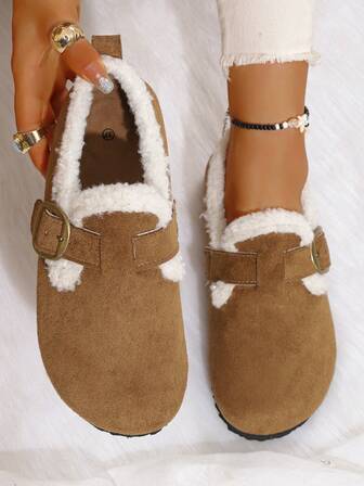 时尚百搭的毛茸茸一脚蹬乐福鞋，舒适的女士平底休闲鞋，软底复古莫卡辛鞋