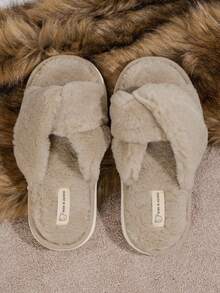 Zapatillas de mujer de estilo casual para otoño/invierno, con trenzado, de fácil deslizamiento, planas, de felpa, cálidas, suaves y cómodas, para usar en interiores, en el hogar y en el dormitorio