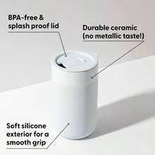 WP - PMCL - TZCM - Taza con funda protectora de silicona para viaje, 473 ml, color crema, estilo terrazo, taza reutilizable para caf o t, taza de cermica porttil con tapa de ajuste a presin sin BPA, apta para lavavajillas, para llevar - 16 onzas + Crema - Ver 4