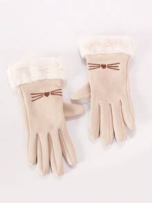 1 Pair Cute Cat Face Decorated Fleece Gloves - Available In Multiple Colors, Warm For Winter - Cute Cat - Face Decorated - View 10