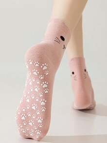 Süße Pilates Socken für Frauen, Cartoon Yoga Socken mit Katzenpfoten-Grip, Sport Socken für Fitness Indoor Yoga, nahtlose Socken bis zur Mitte des Waden
