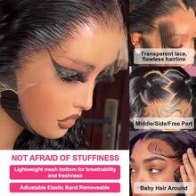 Invisi Strap 360 Deep Wave Lace Front Wigs Human Hair 250% Density Deep Curly Human Hair Wig Wet And Wavy Glueless 360 HD Lace Frontal Wig With Drawstring Pre Plucked Natural Hairline 13x6 HD Curly Human Hair Wigs For Women Natural Black Color - Natural Black - 查看 8
