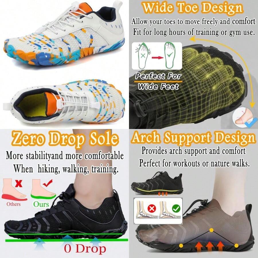 Barefoot Shoes Men Women Minimalist Shoes Zero Drop Workout Cross-Trainer Hiking Water Wide Toe Box Grounded Footwear Weightlifting Walking(7 Women/6 Men White) - Type1 - View 1