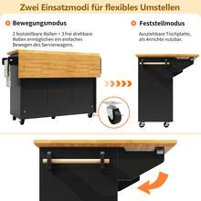 Kücheninsel, Schrank, Sideboard, 120x73(45) X 93 Cm, Ausziehbarer Küchenwagen Auf Rollen Mit Handtuchhalter Und Gewürzregal, Verstellbare Einlegeböden, Zwei Türen, Fünf Schubladen, Weiß/Schwarz - Black - View 8