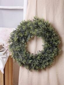 1/2pcs Artificial Cedar Wreath, Aglaia Odorata Wreath, Boxwood Wreath, 41cm/16.14 Inches, Artificial Plant, Artificial Flower, Artificial Plant, Green, PE Material, School Dormitory Office Decoration, Outdoor Gathering Event Festival Birthday Party Decoration, Home Entrance Hotel Restaurant Living Room Bedroom Wedding Banquet Kitchen Garden Decoration, Christmas Decoration - Green-c - View 3