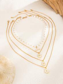 1 Set de 4/3 buc Colier și Brățară Elegant cu Lanț de Aur și Perlă Artificială - Bijuterii Versatile din Aliaj, Potrivite pentru Purtare Zilnică