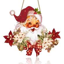 1pc/3pcs/60pcs Santa Claus Christmas Restaurant Wall, Door Hanging Decor, 28*30cm Rigid Fabric Wall Decor, Christmas Tree Ornament, Party Decoration, Home Decor - Red - View 1