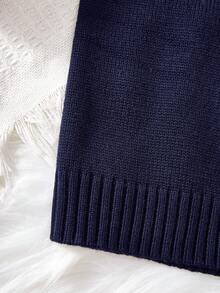 Boys' Casual Teddy Bear Embroidered V-Neck Sleeveless Knit Vest, Collegiate Style, Warm Pullover Sweater Vest For Kids, Autumn/Winter - Navy Blue - View 5