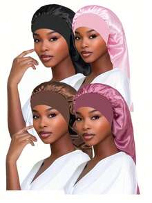 1pc Women's Pink Elastic Drawstring Long Satin Silk Hair Bonnet, Curly Hair Wrap, Suitable For Long Hair, Braids, Dreadlocks, Curly Hair, Satin Silk Hair Bonnet, Satin Bow Hair Bonnet