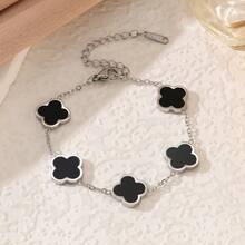 1 件时尚优雅不锈钢四叶草和珍珠母银手链，高端花卉珠宝礼物，适合送给女朋友 - 銀色 - 查看 10