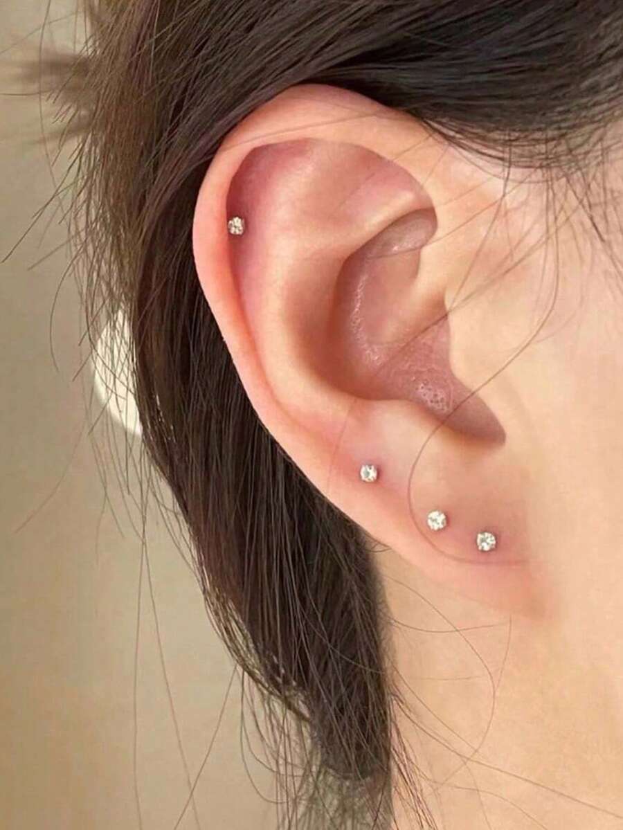 防过敏迷你四爪小白钻睡觉免抠耳洞穿耳钉耳棒入耳骨精致耳钉