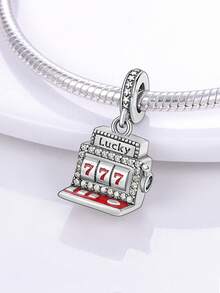 1 件镀银串珠，女士幸运 777 游戏机形状，闪亮方晶锆石，适合原创手链 DIY 制作，日常派对购物