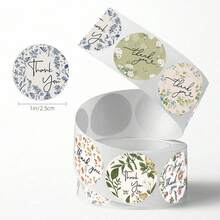 500 张/卷花卉“谢谢”贴纸，1 英寸圆形，Ins 风格，北欧风格，绿色清新标签贴纸，多色图案，2 种选择，自粘圆形密封贴纸，适用于礼物、信封、卡片、派对 DIY 装饰、PVC 贴纸贴花、婚礼装饰 - 彩色 - 查看 2