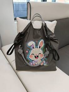 1 Stück süße Kaninchen hellblau Nylon wasserdichte Tragetasche mit großer Kapazität, geeignet für Einkaufen, Reisen, Geschenke, Umhängetasche für Frauen, neuer Herbststil
