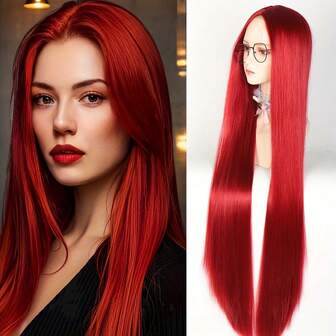 Elegante peluca recta larga de 40 pulgadas con sombrero de malla de rosa, hecha de fibra sintética resistente al calor para mujeres | Perfecta para Halloween, juegos de roles y fiestas