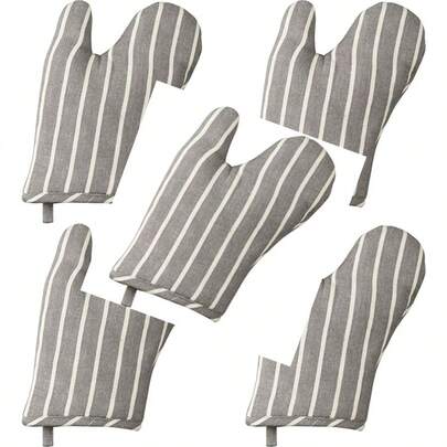 365方法GABRIELLE 连指手套 厨房手套 烤箱手套 均码 男女通用 全长25厘米 单手 100%棉 简约 条纹 灰色