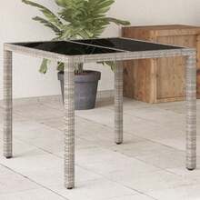 Garden Table With Glass Top Light Grey 90x90x75 Cm Poly Rattan - Grey - View 1