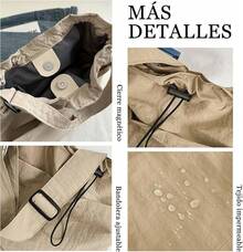 Bolsa de hombro con cordón Bolsa Crossbody de moda simple Bolsa de nylon versátil Bolsa de viaje de gran capacidad para mujer - caqui - Ver 5