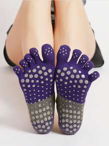 yuluan 1 Paar Zehensocken, Einheitsgröße passend für die meisten, rutschfeste Yoga-Socken für Frauen, mehrfarbig, geeignet für Indoorsport, rutschfeste Yoga-Socken mit Schnürsenkeln und gepunkteten rutschfesten Sohlen, geeignet für Yoga, Pilates, Tanz, ganzjährig